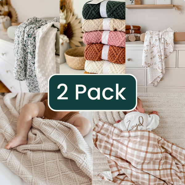 2 Pack Organic Cotton Knitted Blanket & Snuggly Minky Blanket