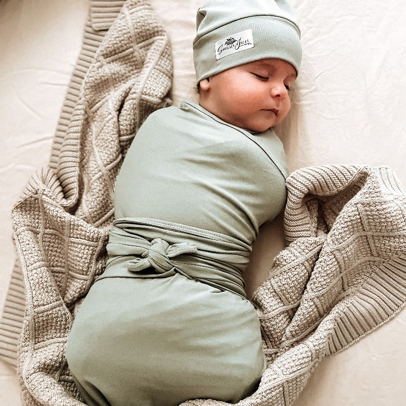 Sage Jersey Swaddle Stretch Wrap & Beanie Set Snuggly Jacks Australia