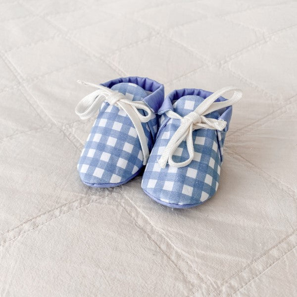 Blue Gingham Jersey Baby Booties