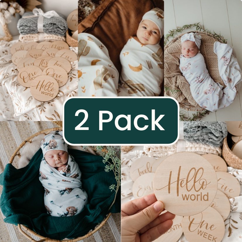 2 Pack Jersey Swaddle Wrap & Milestone Disc Set Snuggly Jacks Australia