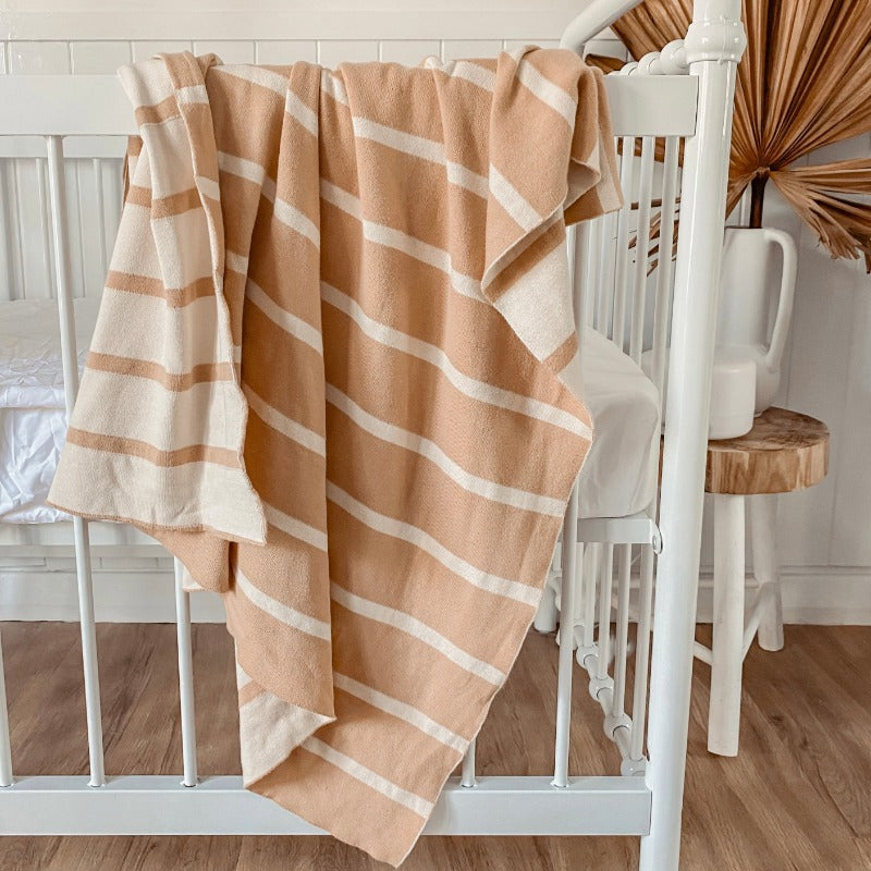 Snuggly Jacks Toffee Stripe Organic Knitted Blanket - Soft and Cozy Cotton Knit