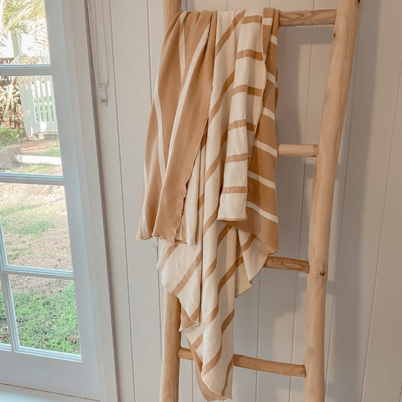 Premium Australian Knitted Blanket - Large Toffee Stripe Knit Throw