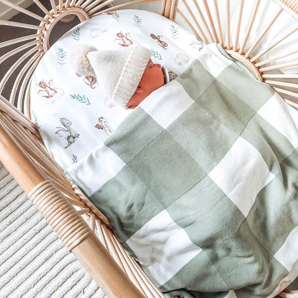 Sage Gingham Organic Knitted Blanket