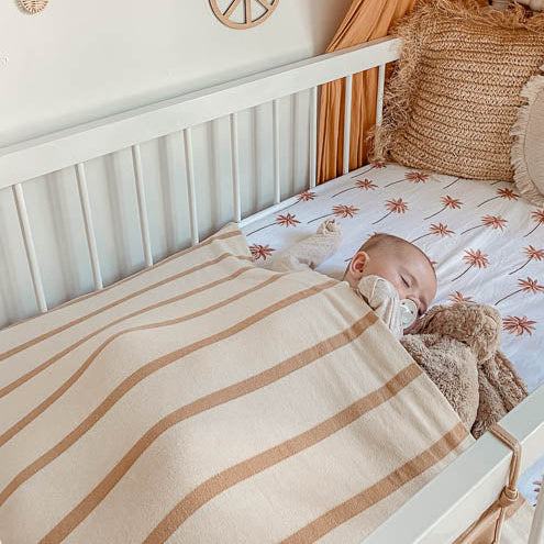 Toffee Stripe Organic Knitted Blanket