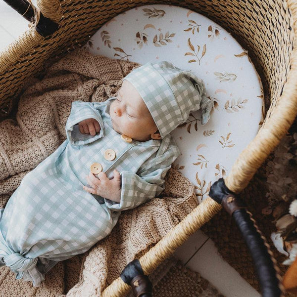 Sage Gingham Newborn Knotted Gown