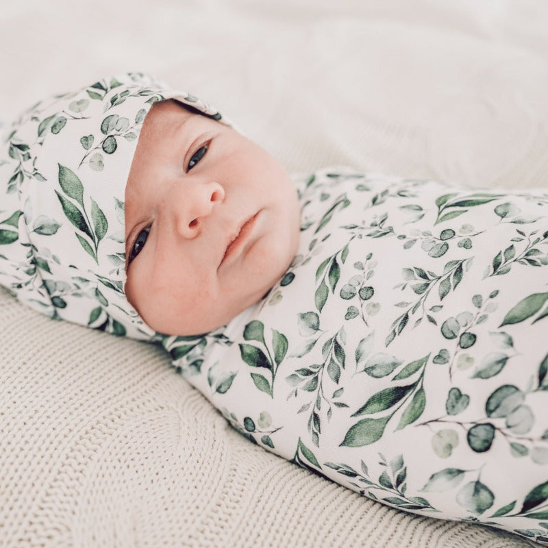 Golden Leaves Stretch Swaddle Wrap & Beanie Set